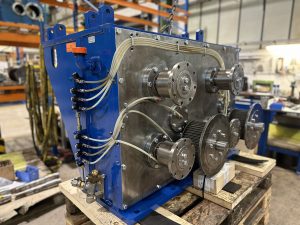 Instand gesetztes Bremsrollengetriebe aus einem Stahlservicecenter, Getriebe-Instandsetzung Industriegetriebe Wartung Getriebeservice Instandsetzung Reparatur Revision Getriebe Getrieberevision Getriebeinstandsetzung Getriebeinstandsetzung Getrieberevision Bremsrollengetriebe Stahlservicecenter